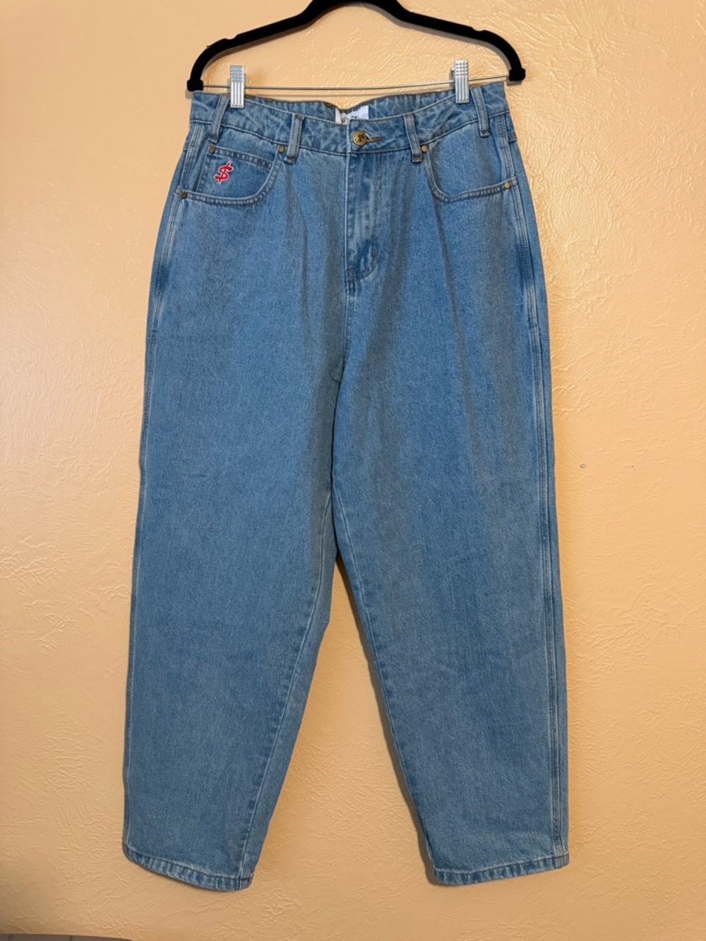 Cash Only Light Wash Jeans with Red Embroidered Logo